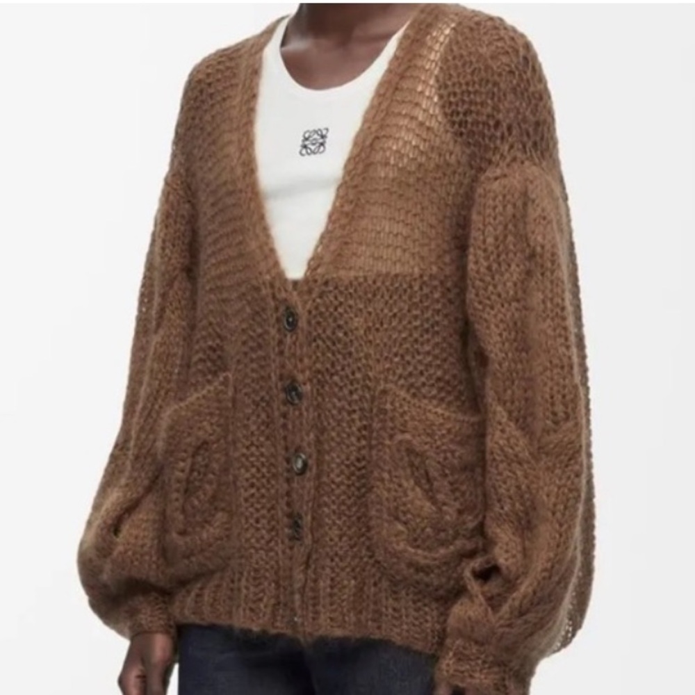 AUTHENTIC Loewe Anagram Openknit Brown Cardigan Sweater